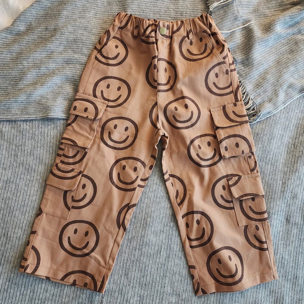 Smiley Face Print Cargo Pants